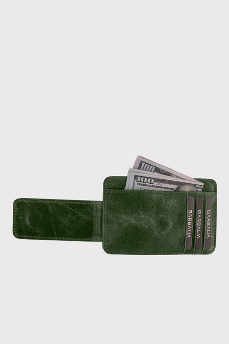 Zoozie Bags Cartera Hombre Piel Auténtica Verde Doble Pliegue 12x8x2 Cm
